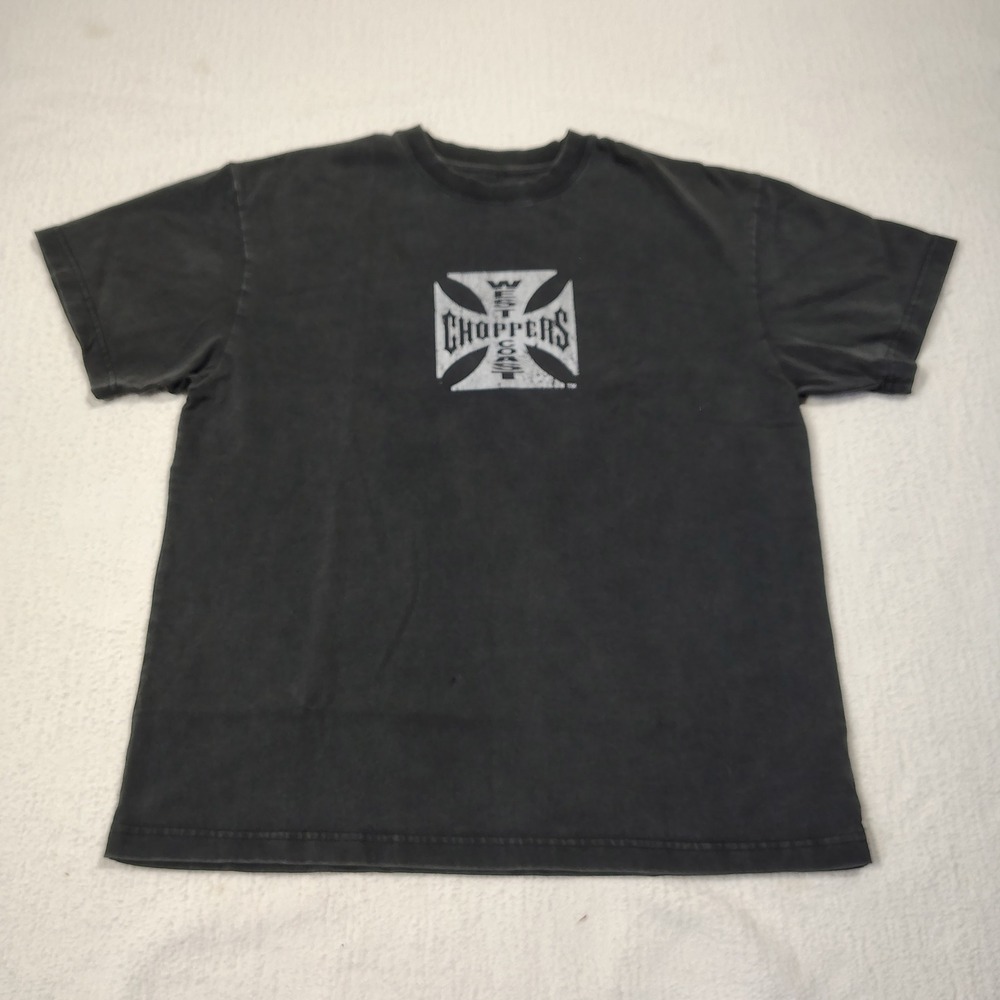 West Coast Choppers Shirt Medium Black Skull Graphic Cotton Biker Tee Distressed